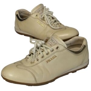 Prada Women's Beige Leather Sneakers. Size/36.5, US6.5